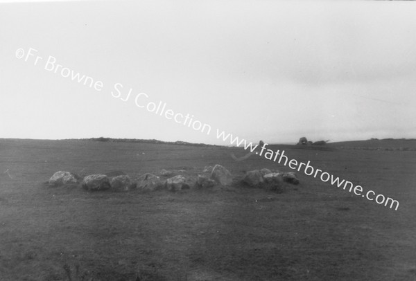 STONE CIRCLE NORTH OF ROAD SHOWIND CROMLECH & GRAVE STONES IN DISTANCE